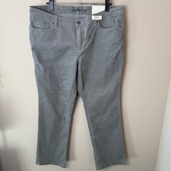 NEW Lands End Corduroy Pants Womens Petite 16P Gray Straight Leg Stretch Winter - Picture 1 of 10